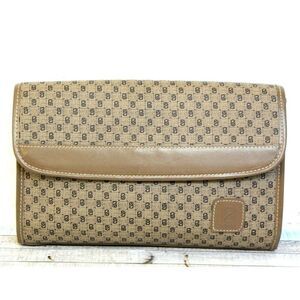 VINTAGE LUIS BEIGE BROWN LOGO PVC GENUINE LEATHER CLUTCH PURSE WALLET ENVELOPE